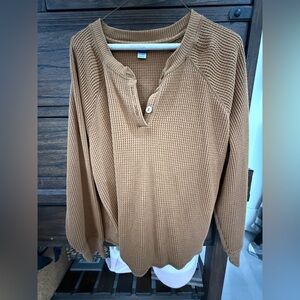 Old Navy Camel Waffle Knit Long Sleeve Tee